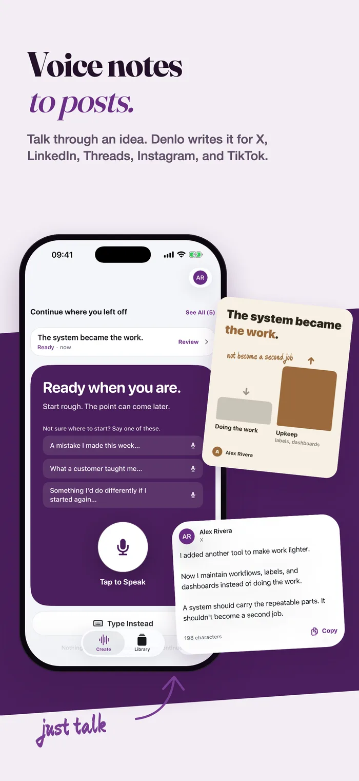 App Store screenshot: voice notes to posts
