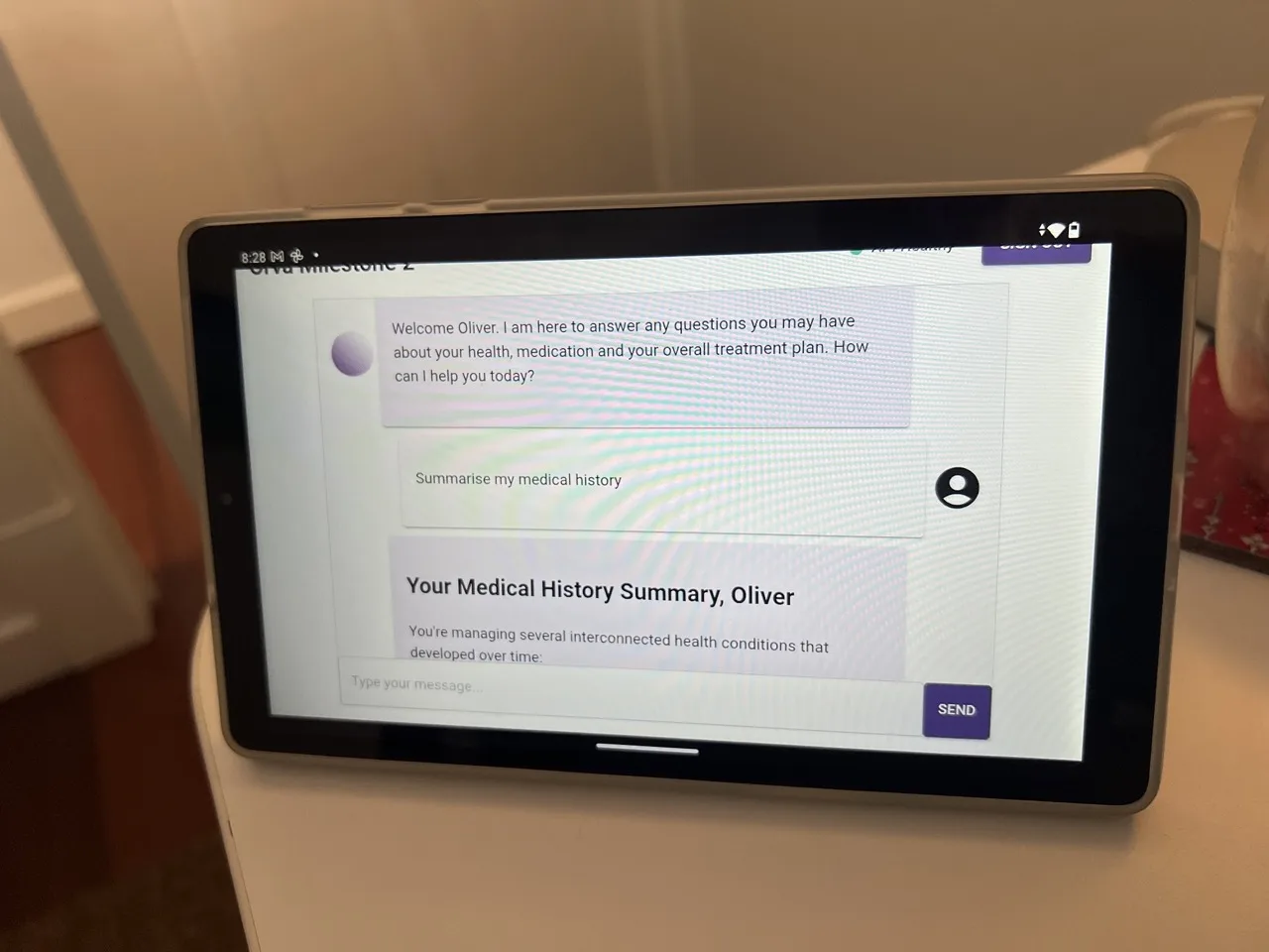 The original chatbot on the hospital tablet